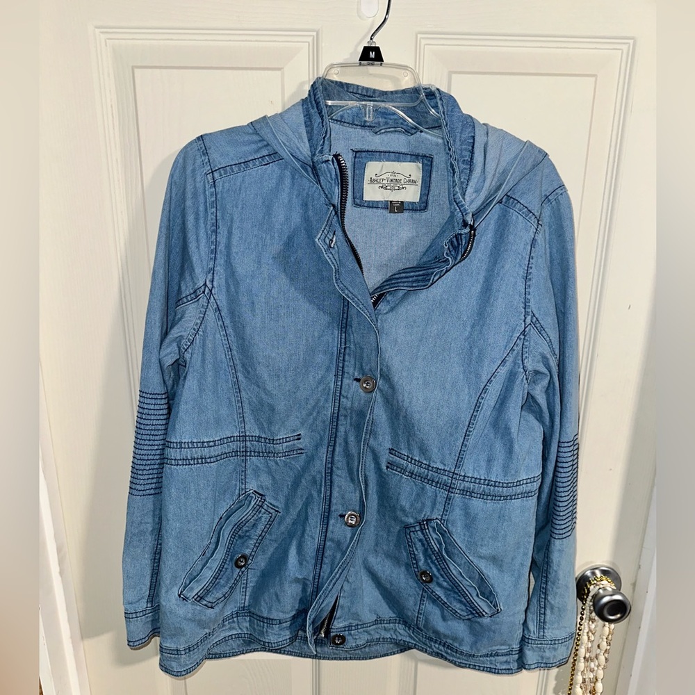 Oversized hooded jean jacket